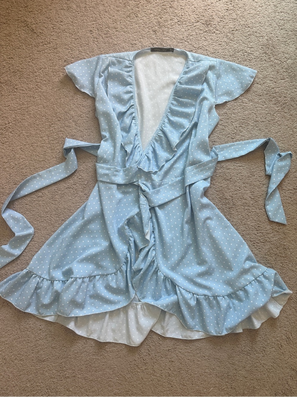 Light Blue Polka Dot Ruffle Wrap Dress